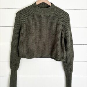NA-KD olive green cropped sweater with cute cut out in back